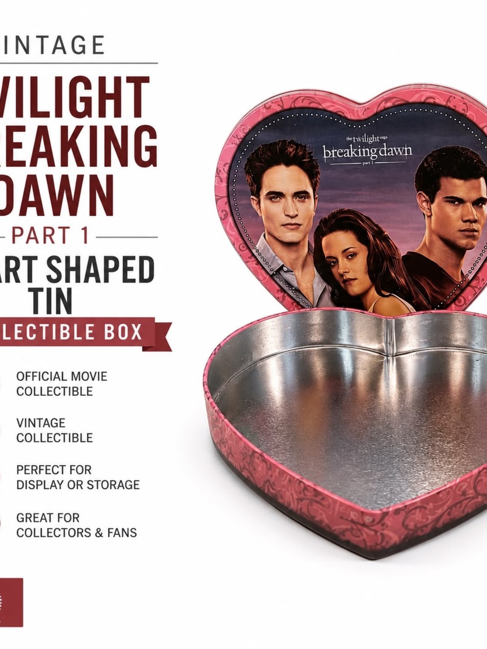 Mattel Twilight Saga Breaking Dawn Part 1 Heart Shaped Pink Metal Tin